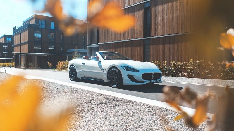 maserati granturismo, maserati, convertible, white, side view, 4k