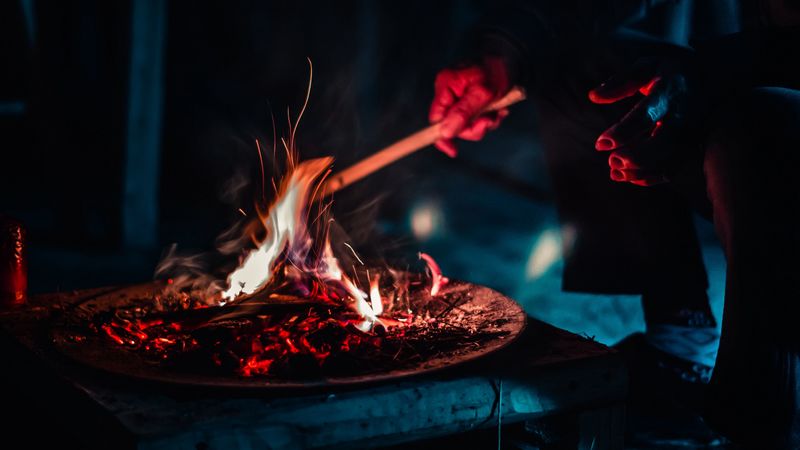 bonfire, fire, sparks, ash, dark, 4k