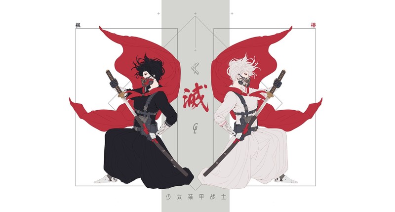 simple background, anime, anime girls, warrior, sword, white background, katana