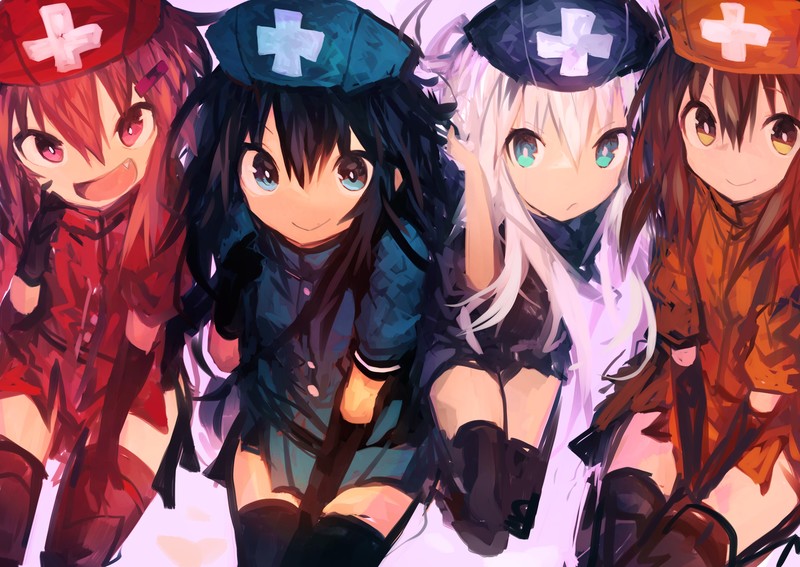 anime, anime girls, digital art, artwork, 2D, portrait, colorful, red eyes, yellow eyes, hat