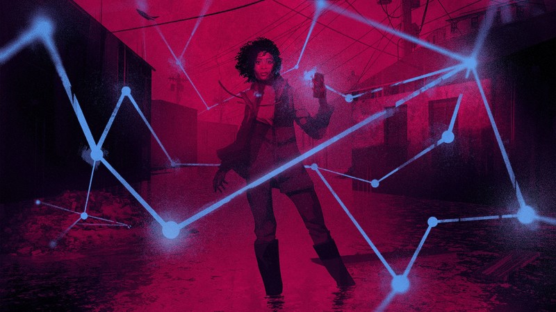 the verge, illustration, digital, phone, network, powerlines, airplane, women, frontal view