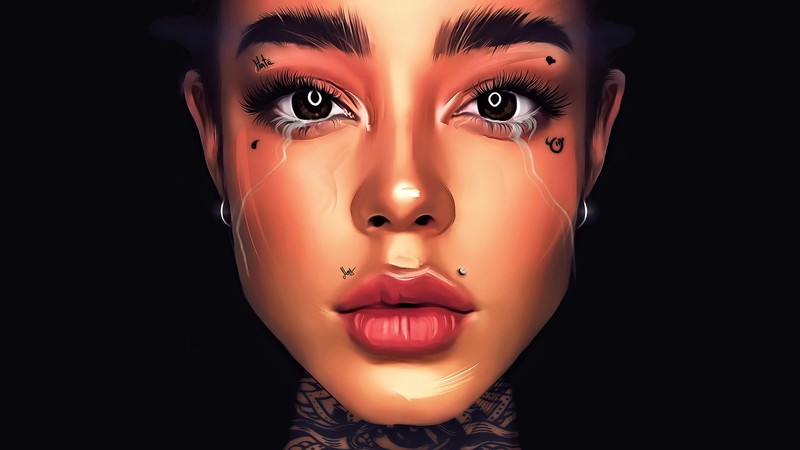 painting, science fiction, digital art, concept art, artwork, fantasy art, fan art, 3D, CGI, fantasy girl, women, realistic, portrait, face, simple background, digital painting, dark, looking at viewer, brown eyes, frontal view