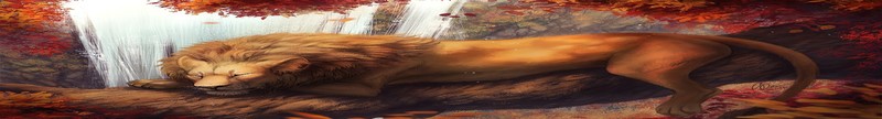 lion, digital, waterfall, fall, sleeping, nature, wildlife, artwork