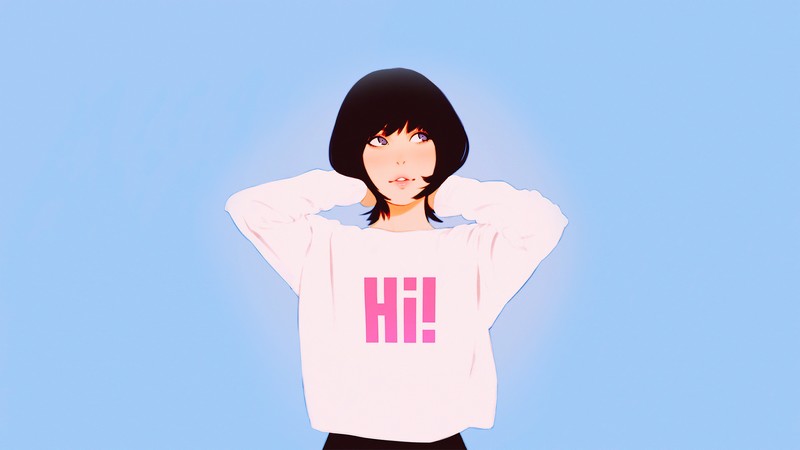 artwork, simple background, black hair, shoulder length hair, people, Ilya Kuvshinov