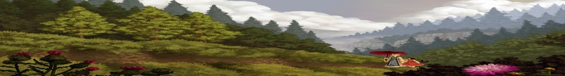 Touhou, anime, digital, nature, walking, women, mountains, landscape, daylight