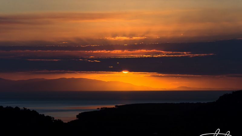 sunset, sky, clouds, horizon, sea, dark, 4k