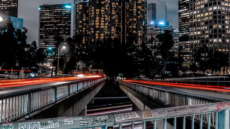 night city, architecture, long exposure, night, buildings, 4k