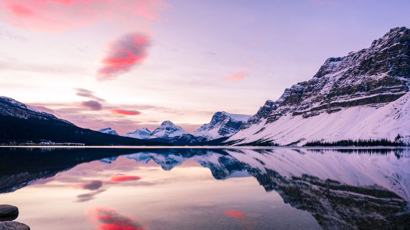 mountains, peaks, water, stone, 4k