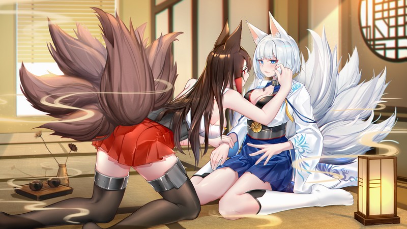anime, anime girls, digital art, artwork, 2D, portrait, cleavage, Azur Lane, Kaga (Azur Lane), Akagi (Azur Lane)