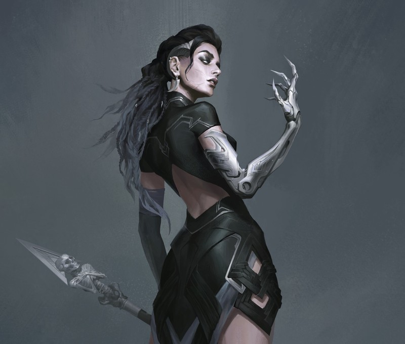 simple background, witch, fantasy art, fantasy girl, artwork