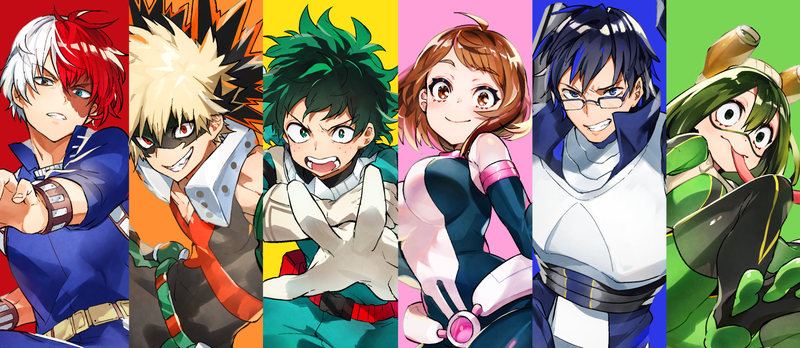 anime, anime girls, digital art, artwork, 2D, anime boys, portrait, Boku no Hero Academia, Todoroki Shōto, Bakugō Katsuki, Midoriya Izuku, Uraraka Ochako, Tenya Iida, Tsuyu Asui, mika pikazo