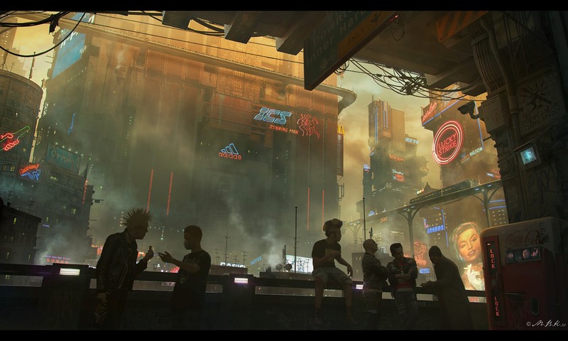 artwork, futuristic city, science fiction, cityscape, futuristic, low-angle, cyberpunk