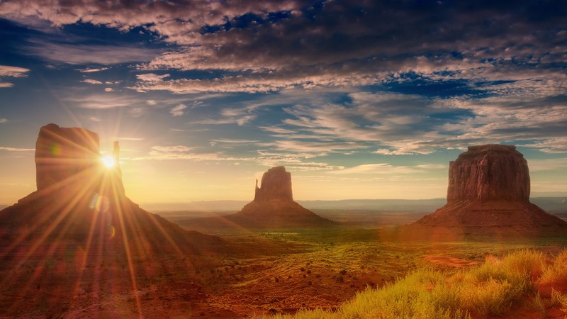 nature, mountains, landscape, Monument Valley, sunset, sunlight, sky, USA