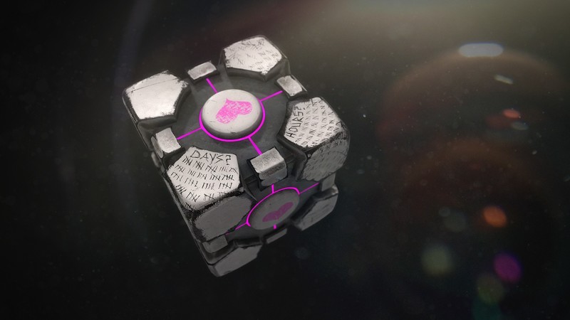 Portal (game), Portal 2, cube, video game art, 3D, CGI, space, Companion Cube, heart, short hair, fan art