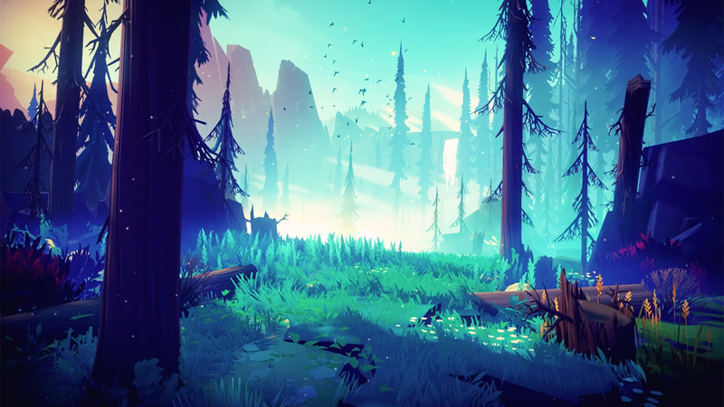 drawing, illustration, landscape, nature, trees, artwork, cyan