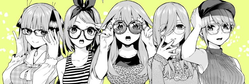 5-toubun no Hanayome, anime girls, long hair, short hair, big boobs, manga sketch, headphones, open mouth, women with glasses, Nakano Itsuki, Nakano Nino, Nakano Miku, Nakano Yotsuba, Nakano Ichika, looking at viewer, 2D, manga, official, blushing