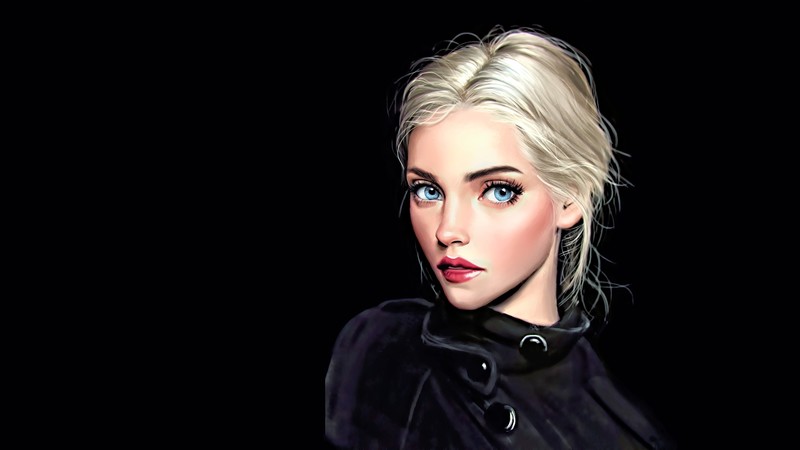 painting, science fiction, digital art, concept art, artwork, fantasy art, fan art, 3D, CGI, fantasy girl, women, realistic, portrait, face, long hair, simple background, looking at viewer, dark, digital painting, blonde, blue eyes