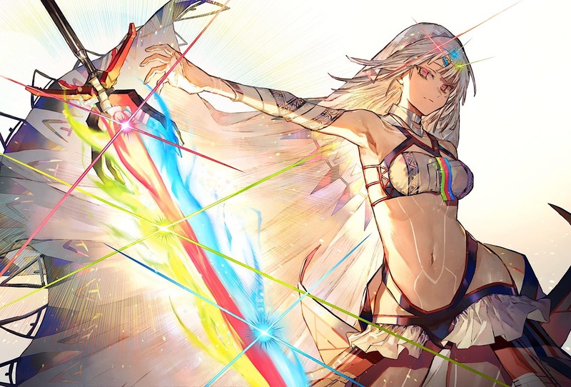 anime, anime girls, digital art, artwork, 2D, portrait, belly, colorful, sword, fantasy girl