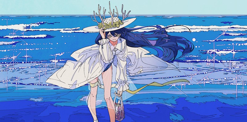 anime, anime girls, digital art, artwork, 2D, portrait, sea