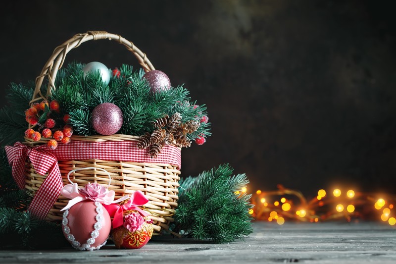 Christmas, Christmas ornaments, baskets