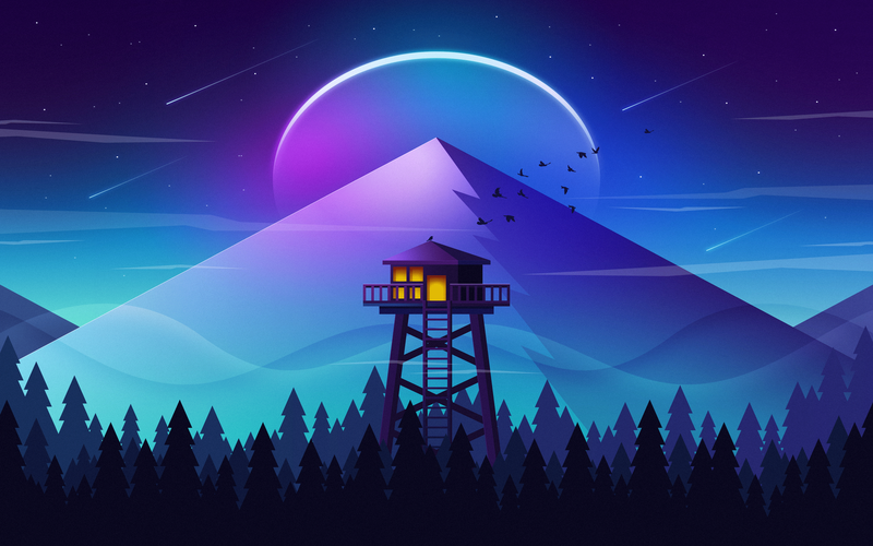 forest, treehouse, simple, mountains