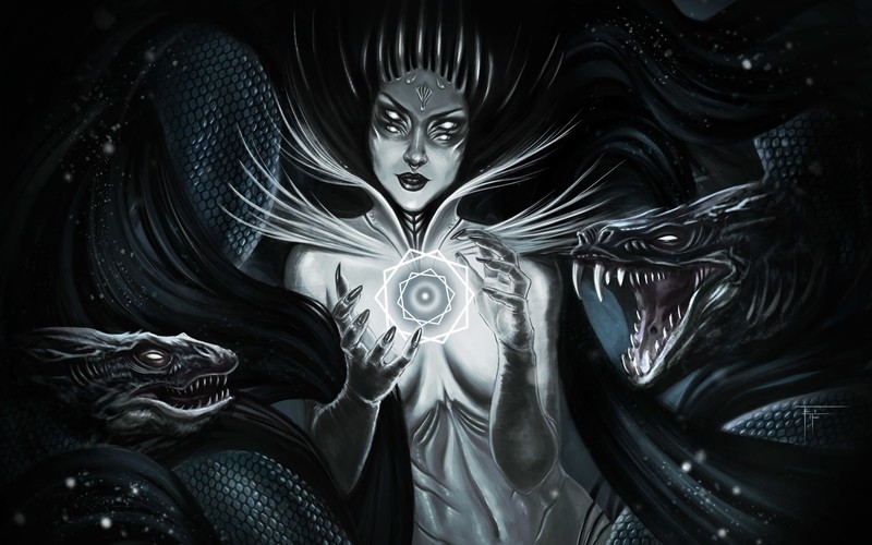 fantasy art, dark fantasy, artwork, fantasy girl, Medusa, frontal view