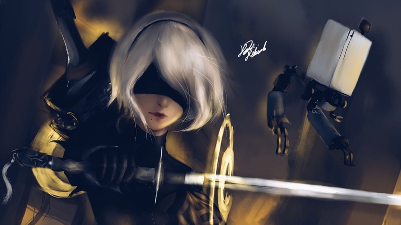 video game art, Nier: Automata, fantasy girl, video games, 2B (Nier: Automata)