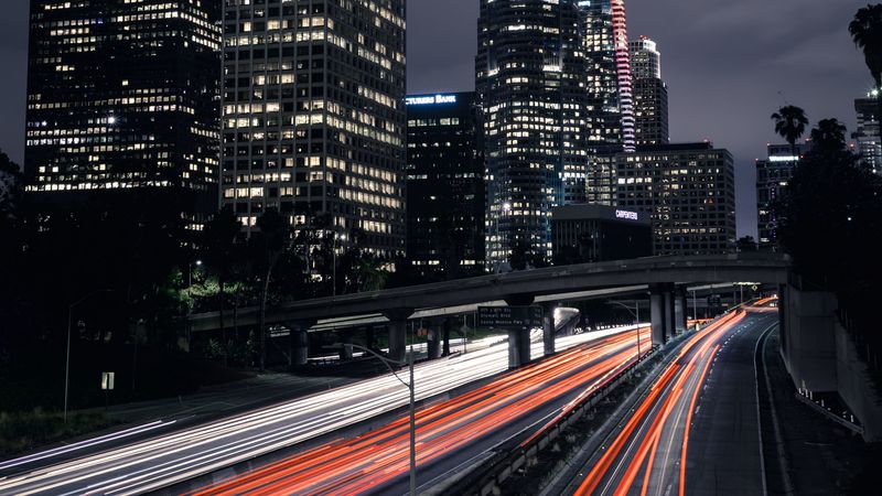 night city, long exposure, road, los angeles, united states, 4k