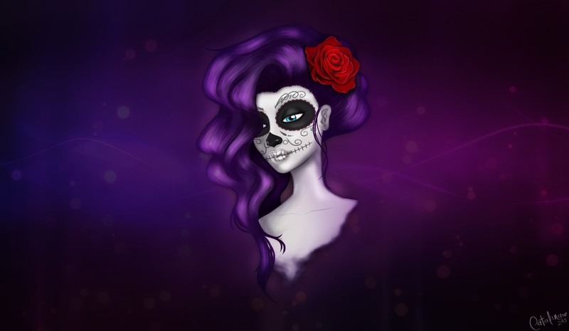 artwork, women, flower in hair, Dia de los Muertos