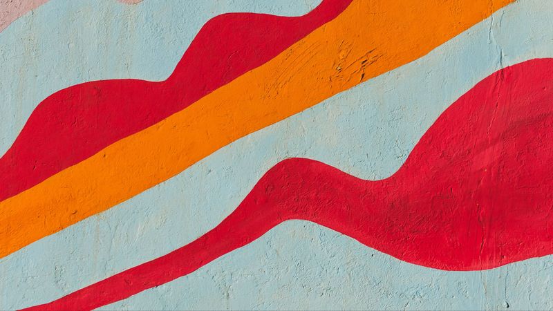 paint, wall, lines, red, orange, 4k