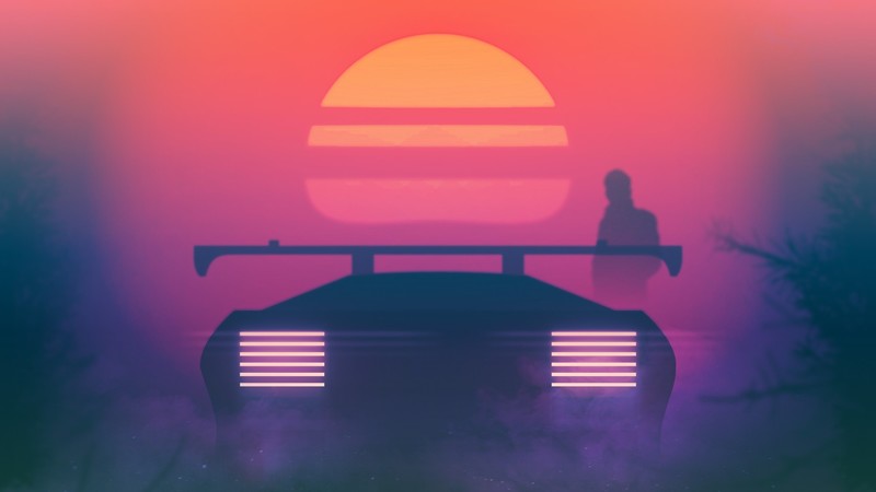 neon, car, vehicle, artwork, synthwave, Retrowave, Synth