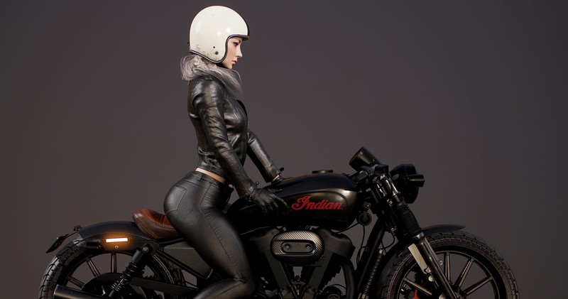 Seungmin Kim, 3D, CGI, digital art, render, women, bikes, biker, jacket, helmet