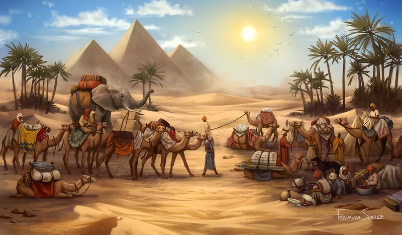 artwork, Fernanda Suarez, pyramid, elephant, desert