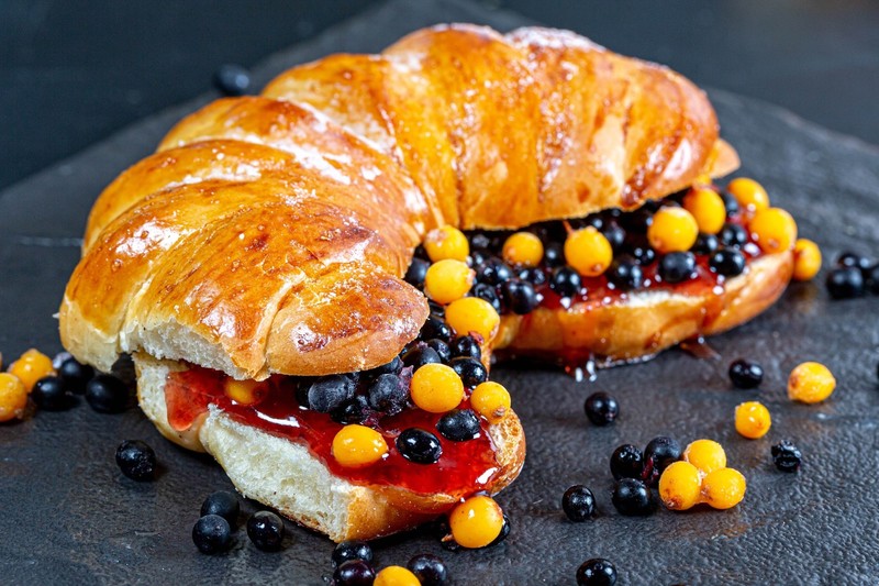 sweets, fruit, food, marmalade, croissants, berries
