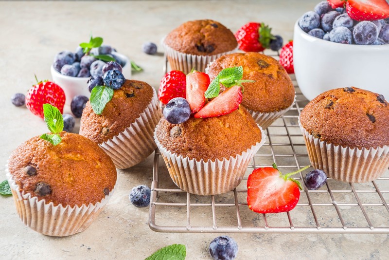 food, sweets, strawberries, fruit, muffins, berries