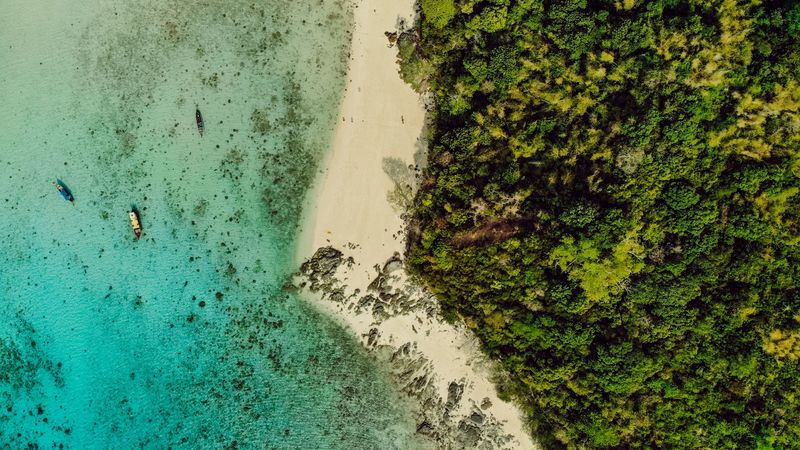 island, ocean, beach, aerial view, 4k