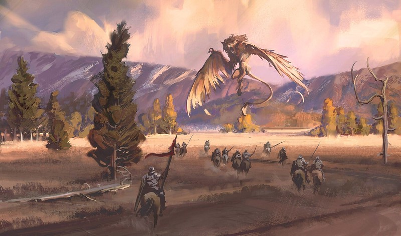 fantasy art, artwork, griffin, Cavalry, knight