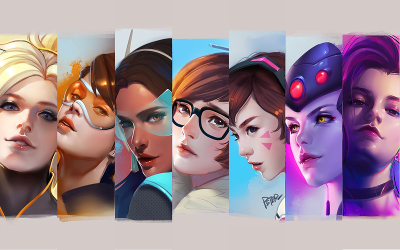 artwork, video games, Overwatch, Mercy (Overwatch), Tracer (Overwatch), Symmetra (Overwatch), Mei (Overwatch), D.Va (Overwatch), Widowmaker (Overwatch), Sombra (Overwatch)
