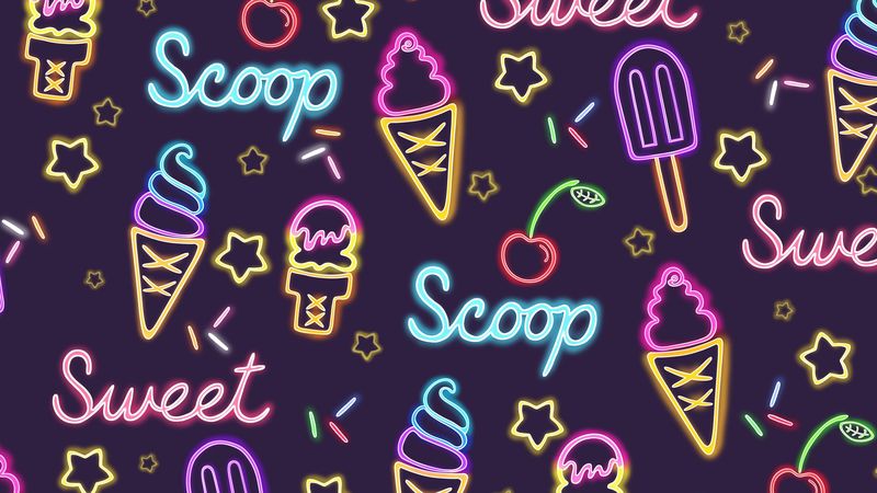 ice cream, patterns, pattern, neon, sweet, 4k
