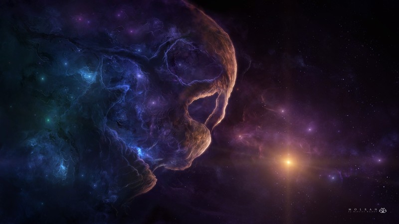 space, space art, digital art, nebula, skull