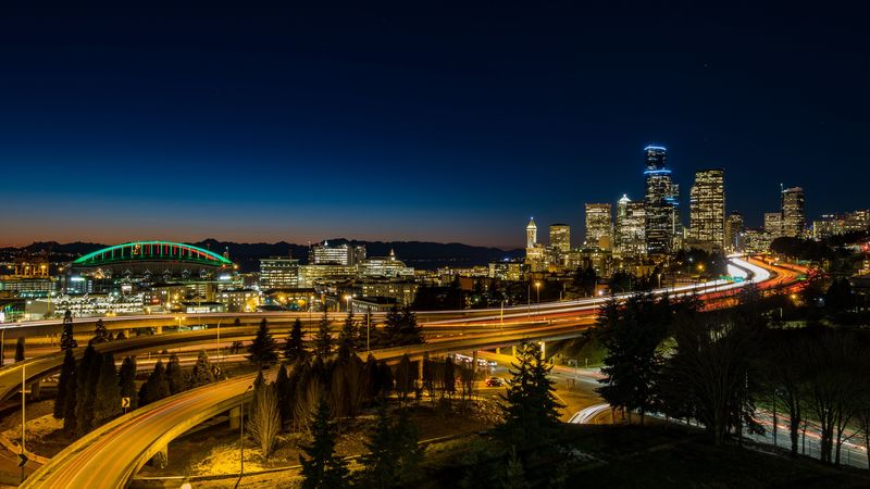 night city, city lights, architecture, street, seattle, united states, 4k