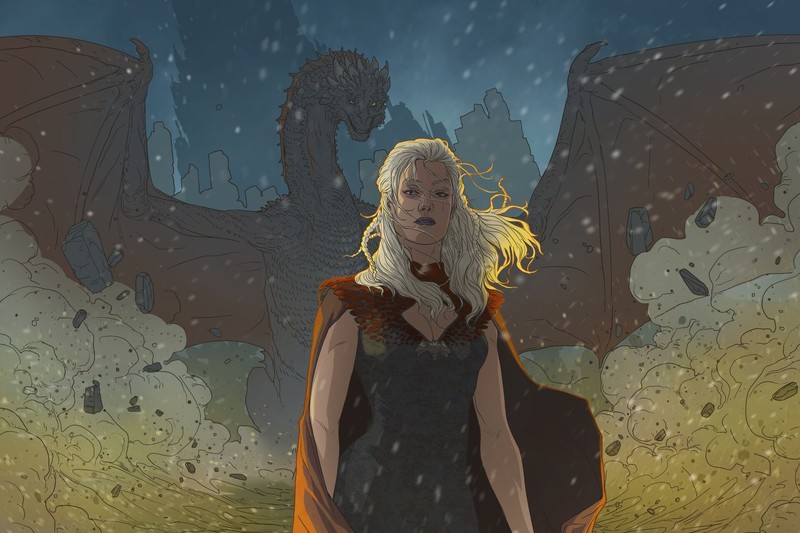 Game of Thrones, Daenerys Targaryen, fantasy art, fantasy girl, dragon, creature, low-angle