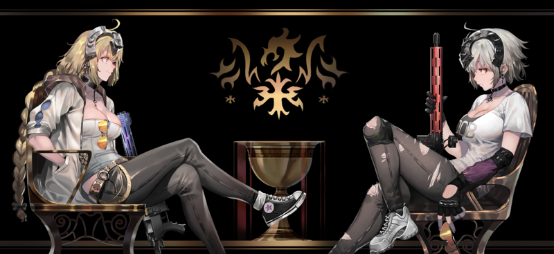 Fate Series, FGO, Fate/Apocrypha, Fate/Grand Order, anime girls, big boobs, fan art, 2D, long hair, blond hair, grey hair, thigh-highs, girls with guns, torn pantyhose, braided hair, Jeanne dArc (Fate), Ruler (Fate/Apocrypha), Jeanne (Alter) (Fate/Grand Order), Avenger (Fate/Grand Order), short hair