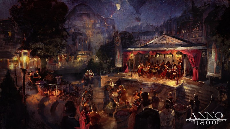 Anno 1800, 1800s, digital art, concept art, artwork, Ubisoft, concert hall, concerts, orchestra, night, music