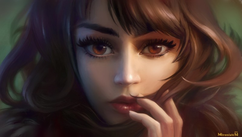 women, face, artwork, red eyes, frontal view