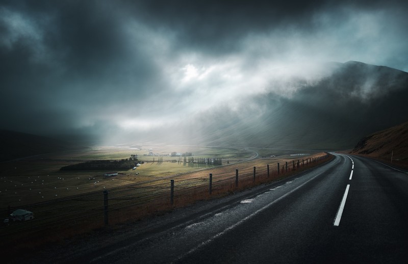 dark, road, asphalt, landscape, sky
