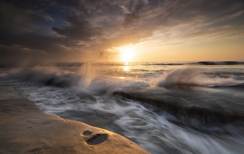 sea, waves, nature, sunset, sky, sunlight