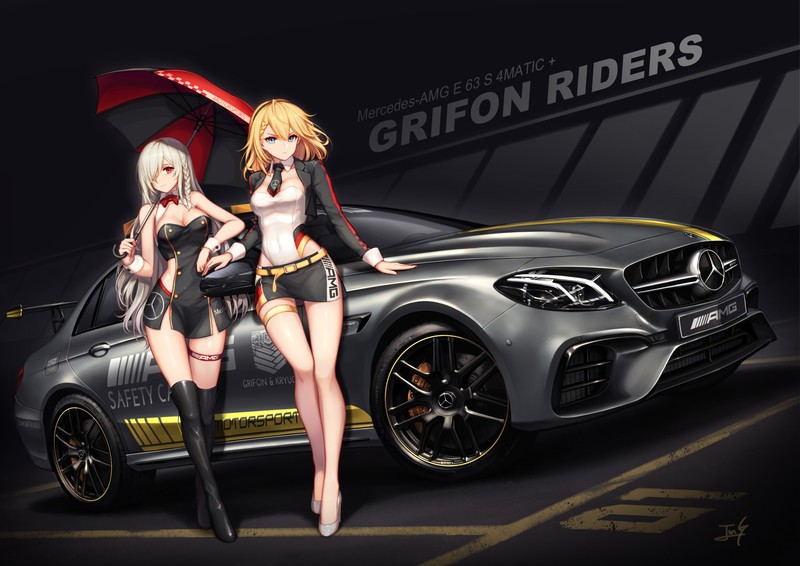 anime, anime girls, digital art, artwork, 2D, car