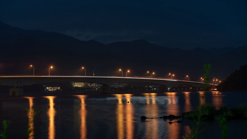 bridge, night city, city lights, lights, lighting, 4k