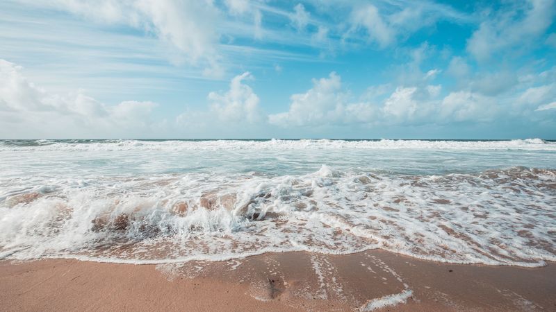 ocean, surf, foam, sand, traces, waves, 4k